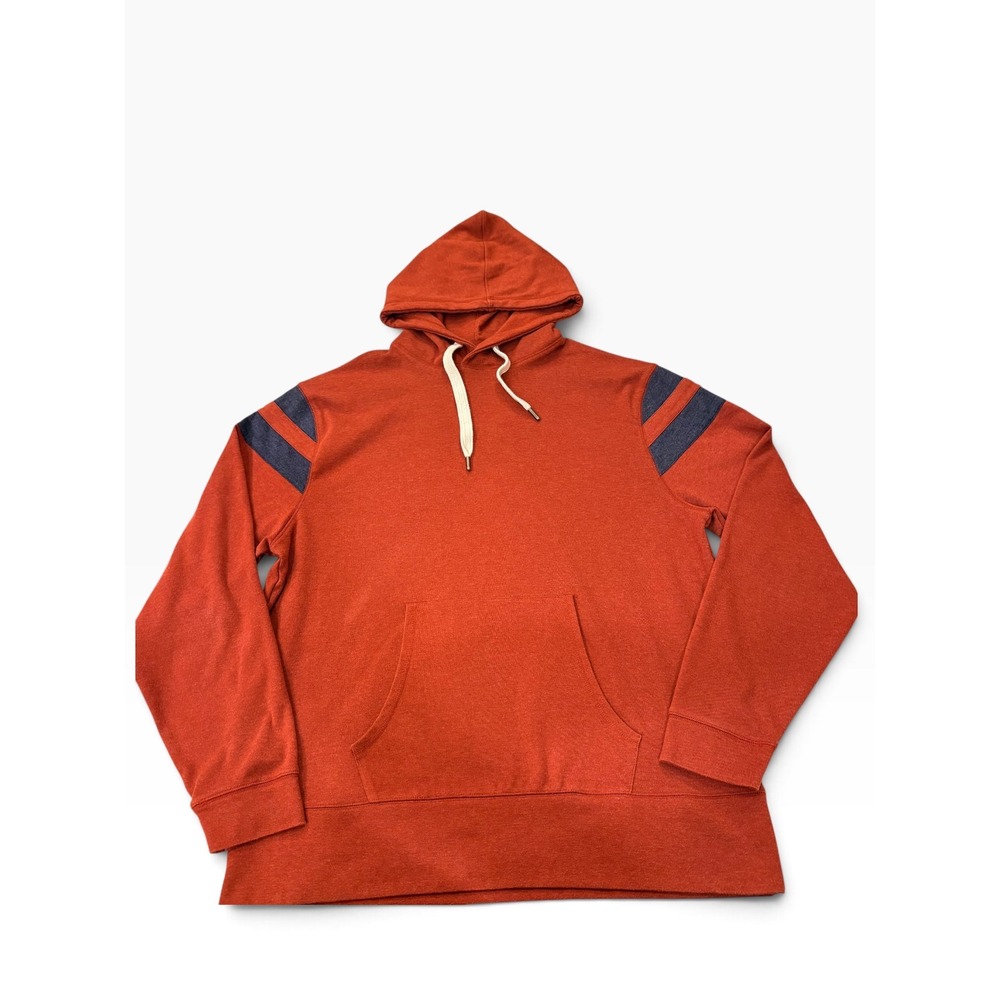 The Normal Brand Mens XL Hoodie Burnt Orange Navy Stripe Kangaroo Sweatshirt